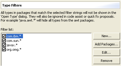 Type filter preference page
