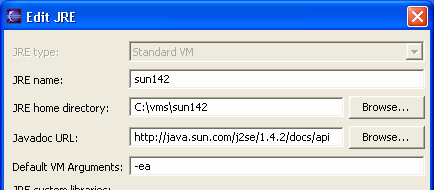 Default VM Args JRE Preference Dialog