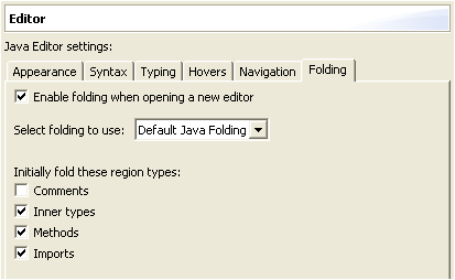 Screenshot showing folding preferences