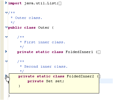 Screenshot showing folded imports, inner types and method bodies