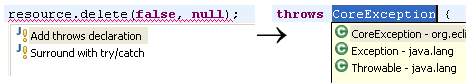 'Add throws declaration'-quick fix and result in linked mode